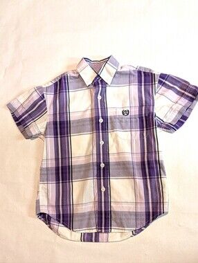 Panhandle Youth Boy's XXS 4 Western Short Sleeve Shirt purple white READ DESCRIP